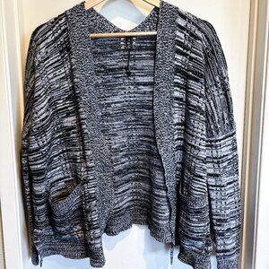 Express Lightweight Grey/Black & White Knit Cardigan Sweater